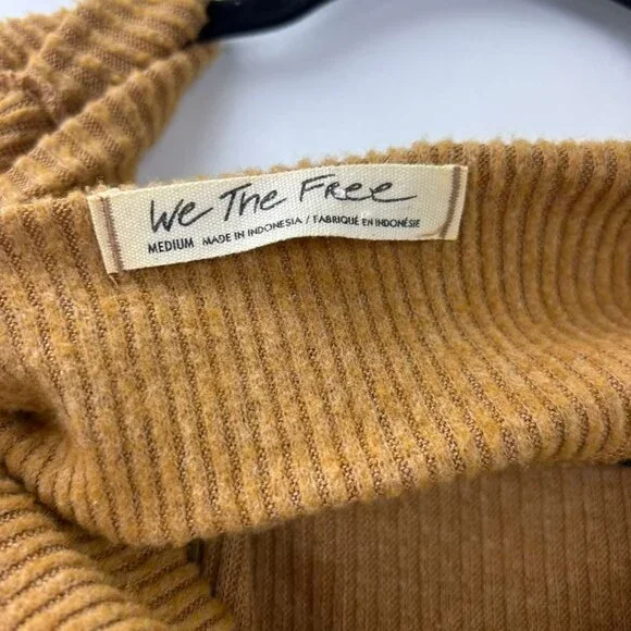 We The Free Women's Size Medium Rayon Blend Ribbed Mustard Cowl Neck Sweater - Picture 3 of 12